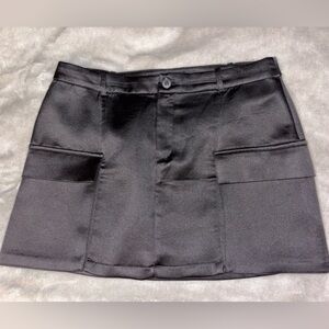 black satin cargo skirt by zara